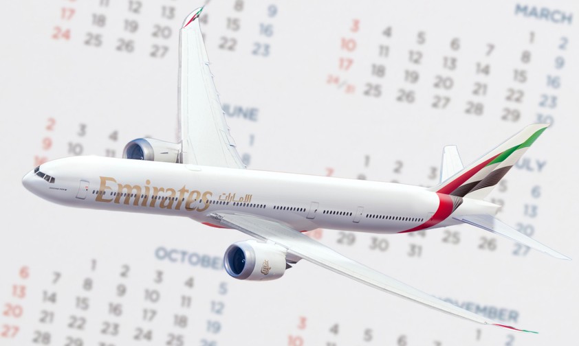 Boeing 777-9 von Emirates: Blick auf den Kalender.