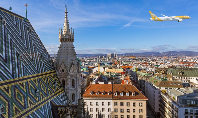 Dreamliner von Scoot über Wien: Bald regelmäßiges Bild.