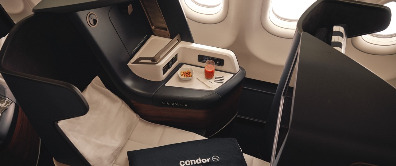 Business Class im Airbus A330 Neo von Condor: Weniger bunt und verspielt als das Äußere der Jets.