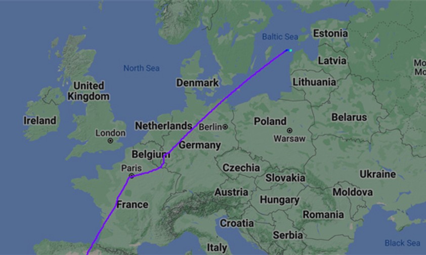 Der Flugverlauf der Maschine über Europa ...