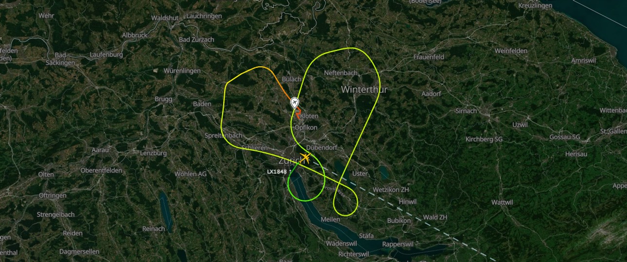 Herz über Zürich: Der Airbus A220 von Swiss flog diesen Kurs als Gratulation zur Silbermedaille.