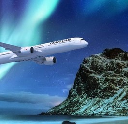 A350-1000 von Qantas über dem Nordpol: Doe Airline könnte diese Route für die Flüge wählen.