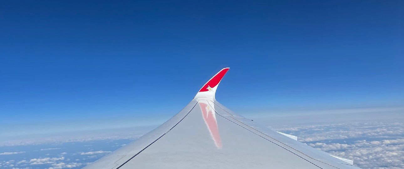 Winglet des ersten Airbus A350 von Edelweiss: Der Flug ging nach Teneriffa.