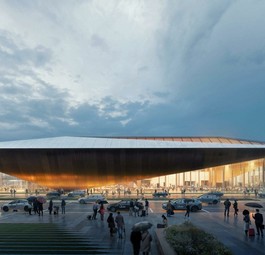 Visualisierung der neuen Ankunftshalle: Entworfen hat das Gebäude Zaha Hadid Architects.