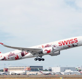 Erstflug der HB-IFA: Auch hier ist der Metallstreifen am Seitenleitwerk des Airbus A350 zu erkennen.