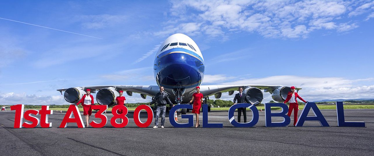 Airbus A380 von Global Airlines: Der erste Super-Jumbo wird Ende der ersten Oktoberwoche in Dresden erwartet.