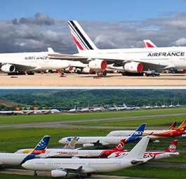 Parked aircraft in Teruel (top) and Tarbes: Over 40 new airplanes in two weeks.