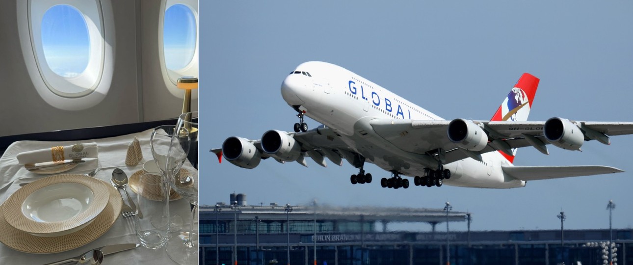 First Class von Global Airlines und der Airbus A380: War in Berlin zu Gast.