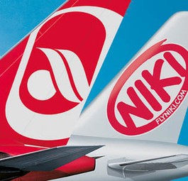 Heckflossen von Air Berlin und Niki: Die Expansionsidee nach Bratislava wurde vorerst gestoppt.
