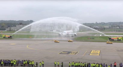 airbus a350 swiss zuerich wassersalut
