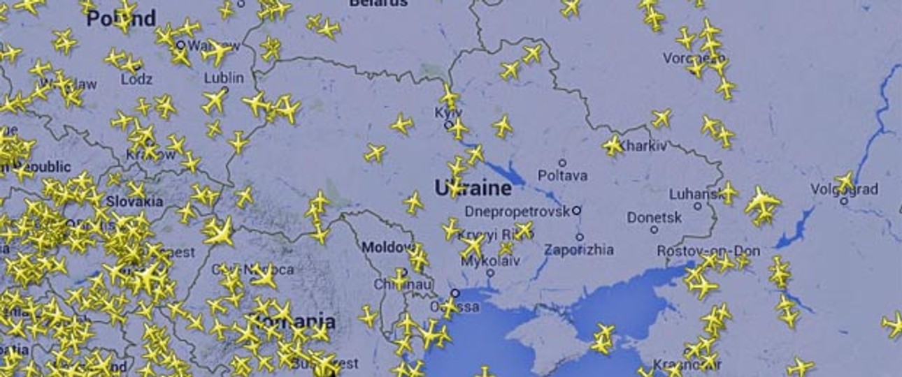 Karte des Luftraumes der Ukraine: Wenig Verkehr.