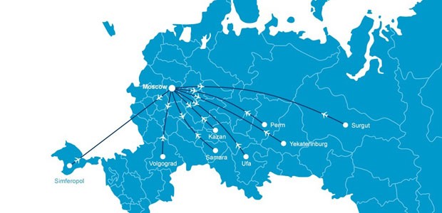 Das geplante Streckennetz von Dobrolet: Es soll auch bei der neuen Airline etwa so aussehen.