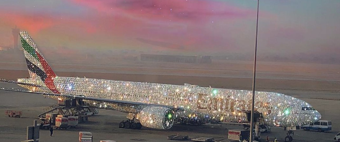Glitzerflugzeug von Emirates: Leider nur eine Fotomontage.