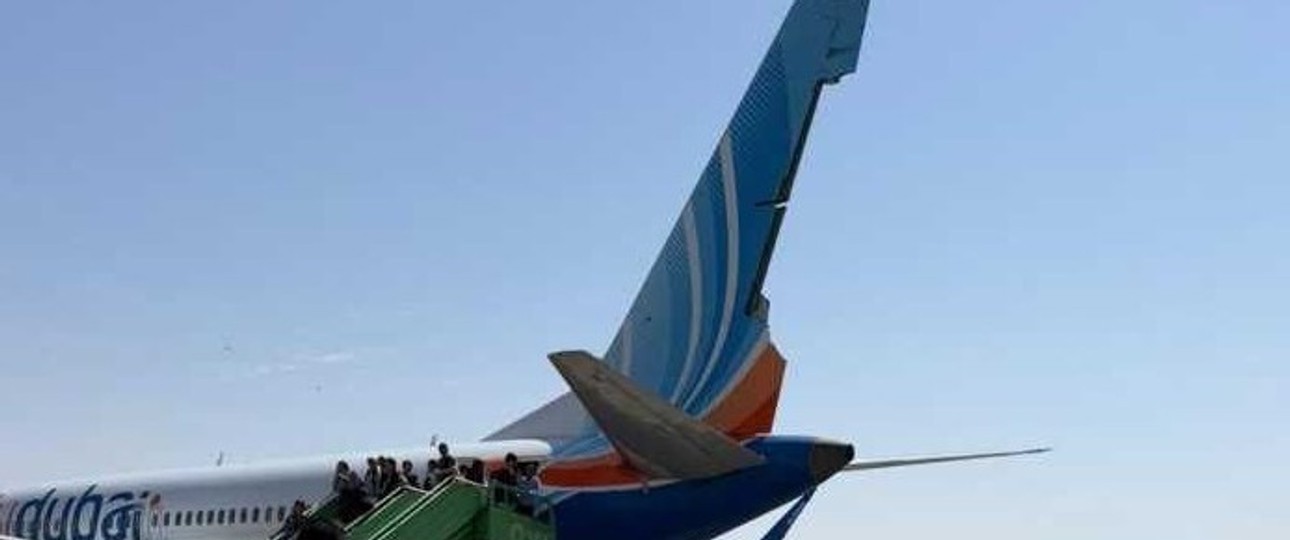 Die Boeing 737 Max von Flydubai in Tabuk: Alle Fluggäste blieben unverletzt.