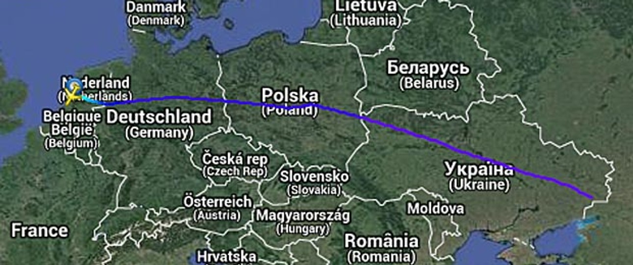 Flugroute von MH17: Direkt über die Ostukraine.