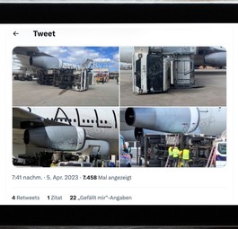 Fotos der Kollision bei Twitter: Der A340 fliegt wieder.