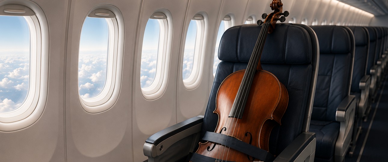 Cello im Flugzeug: Es wird wohl immer noch einen Sitz brauchen. 