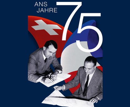 Max Petitpierre für den Schweizerischen Bundesrat und Henri Hoppenot für die Regierung Frankreichs bei der Unterzeichnung des Staatsvertrages.