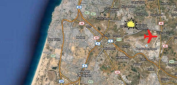 Die Explosion ereignete sich in Jehud: Der Ort liegt neben dem Flughafen.