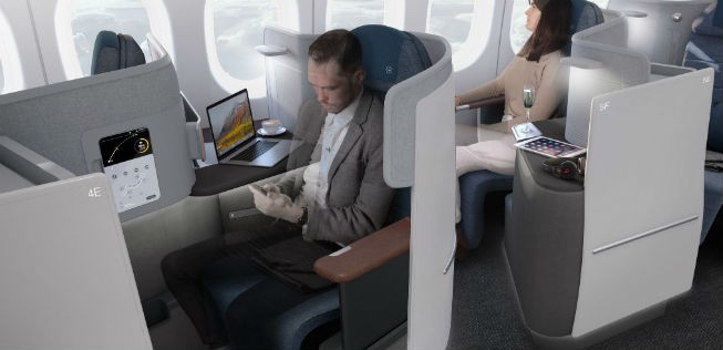 So soll die neue Business Class von Lufthansa aussehen. Die Verschalung soll für mehr Privatsphäre sorgen.