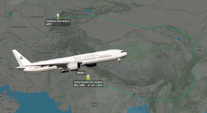 Air India One Flugverlauf nach Tashkent: Indiens Premierminister musste einen großen Umweg nehmen.