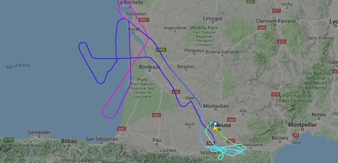 Die Route des Jets mit der Kennung F-WTTO beim ersten Testflug.