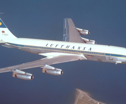 Boeing 707 von Lufthansa: Damit flog die Fluglinie in den 1960ern in die USA - war dort aber wenig bekannt.