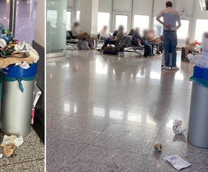 Überquellende Mülleimer im Flughafen Düsseldorf: Reisende ...
