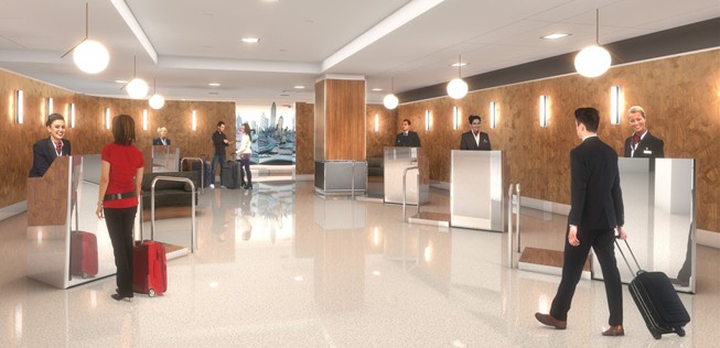Check-in für Premium-Passagiere: British Airways zeigt in Visualisierungen, wie Terminal 7 am JFK Airport bald aussehen soll.