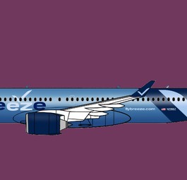 Skizze eines Fliegers von Breeze Airways: Es geht später los.