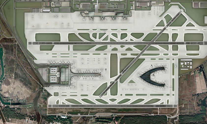 Plan für den Flughafen aus dem Jahr 2010: Die südliche Piste wird in das Naturschutzgebiet gebaut.