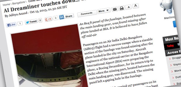 Bericht des Bangalore Mirror: Ein Loch ist im Dreamliner...
