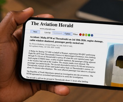 Loch in der Triebwerskverkleidung (Bildzitat Aviation Herald): Die Boeing 737 von Ryanair hatte ein Treibwerksproblem.