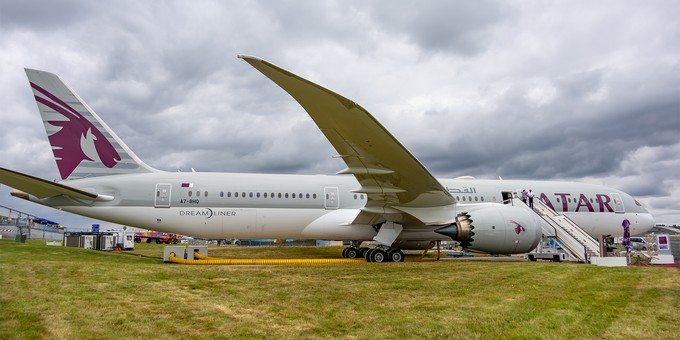 Qatar Airways: Die 787-9 ist das einzige Passagierflugzeug von Boeing auf der Messe.