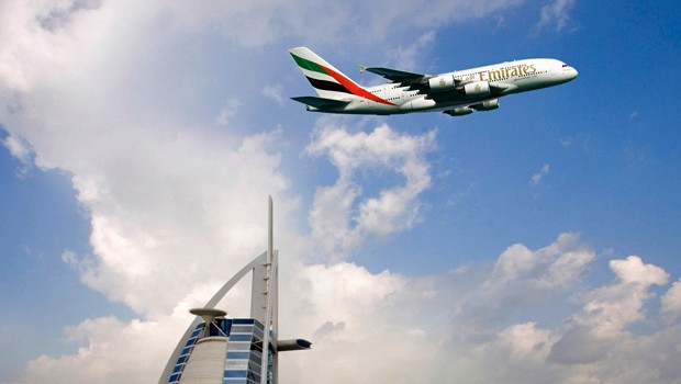 Ein A380 von Emirates beim Abflug in Dubai: Vorwärts Richtung Spanien und Portugal.