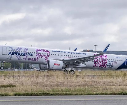 Airbus A321 XLR beim Start in Toulouse: Zuerst gings Richtung Nordpol.