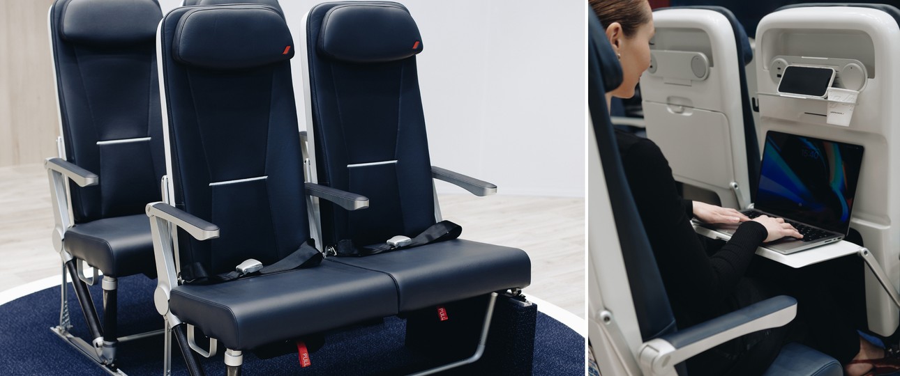 Der Expliseat-Sitz names Tiseat, den Air France für die Embraer E190 ihrer Tochter ...