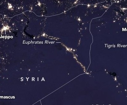 Syrien in der Nacht: Neuer Flugkorridor ermöglicht neue Flugrouten.