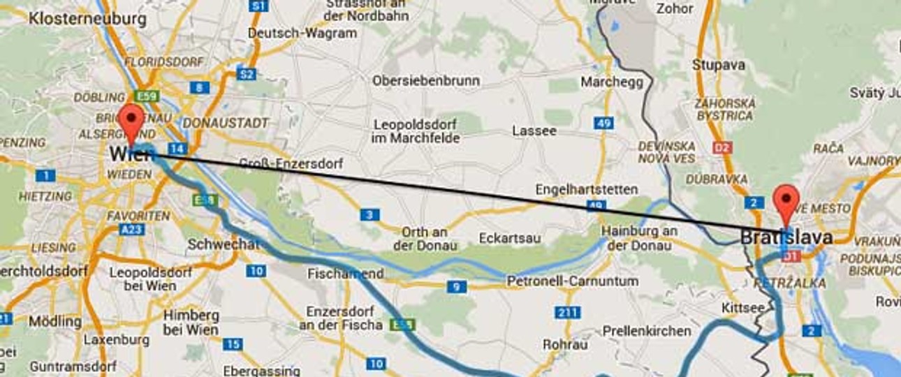 Bratislava - Wien: Luftlinie nur 55 Kilometer entfernt.