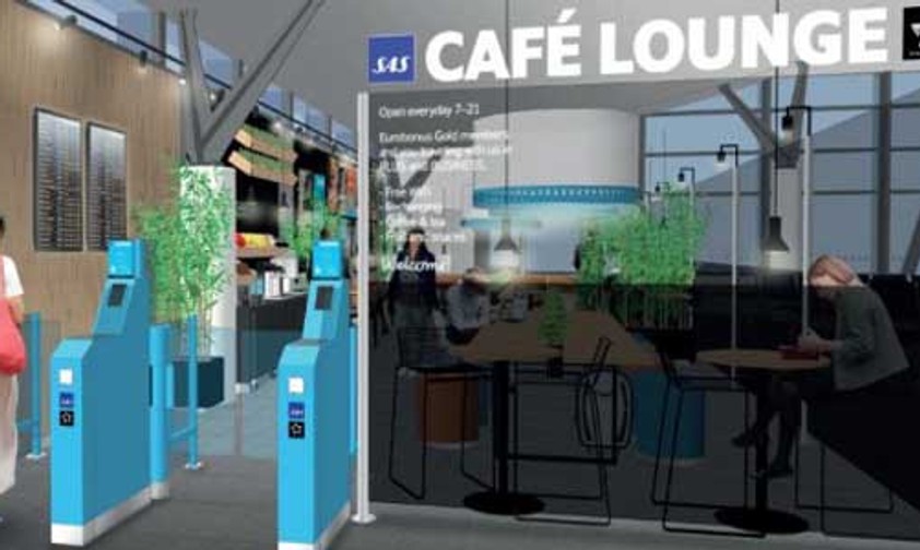 Die neuen Café-Lounges von SAS: Sie sollen in Nähe der Abflug-Gates sein und Geschäftsreisenden die Möglichkeit bieten, bis kurz vor Abflug zu arbeiten.