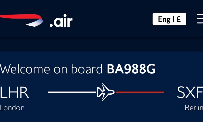 Wi-Fi-Menü bei British Airways: SXF lebt weiter.