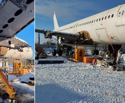 Der Airbus A320 ist hier noch mit Fahrwerken zu sehen, doch ...