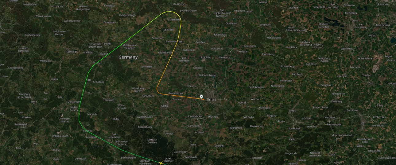 Flugverlauf über Thüringen: Die G-HLYO landete in Erfurt.