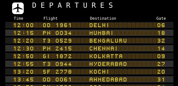 Anzeigetafel in Indien: Der Flughafen ist überlastet.