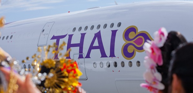 Erster von sechs A380 der Thai Airways. Diese werden vermehrt in Asien statt in Europa zum Einsatz kommen.