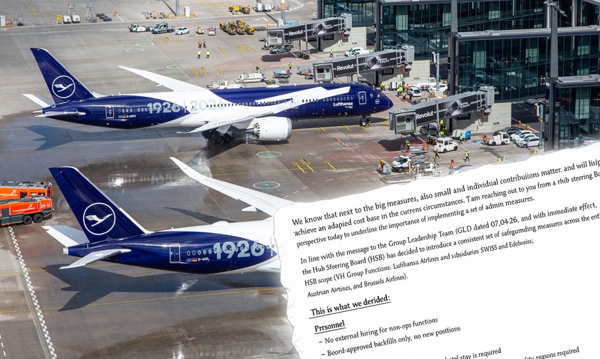 Jubiläumsflieger von Lufthansa, Mail des Vorstands (Collage): Die Gruppe spart kräftig