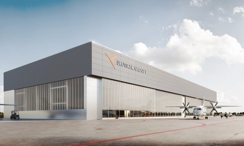300 Menschen sollen in der neuen Endmontagehalle von Deutsche Aircraft am Flughagen Leipzig/Halle dereinst arbeiten.