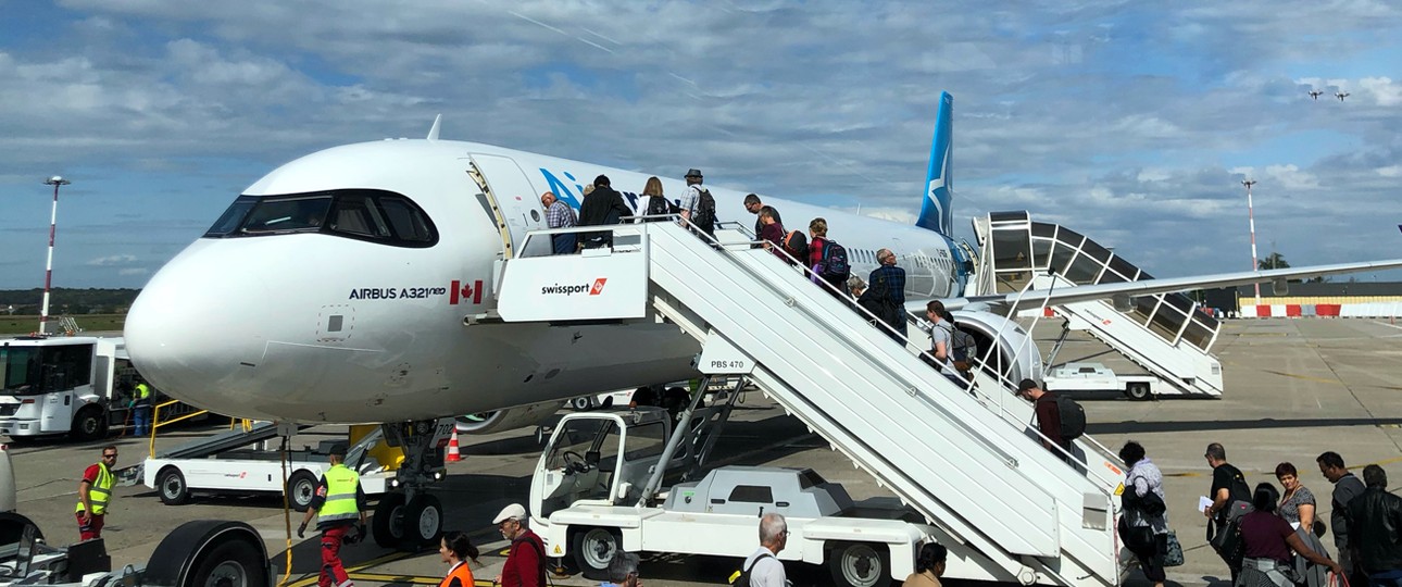 Air Transat fliegt fliegt seit einigen Monaten mit Airbus A321 LR: Einsteigen in Basel.