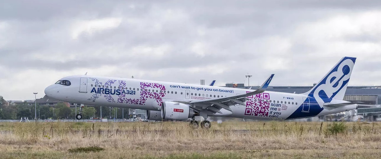 Airbus A321 XLR beim Start in Toulouse: Zuerst gings Richtung Nordpol.