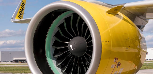 Pratt &amp; Whitney PW1000G an einem A320 Neo von Spirit: Noch gibt es Probleme zu lösen.